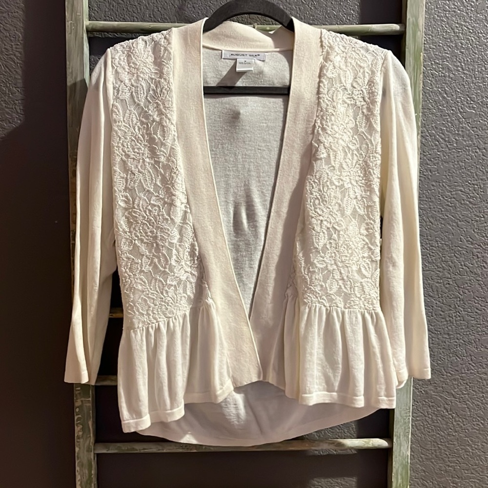Cream knit Cardigan with Lace Detail